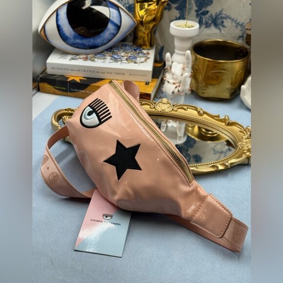 🆕 CHIARA FERRAGNI 🧿 NWT Eyelike Embroidered Bumbag, Peach Faux Leather - Picture 14 of 15